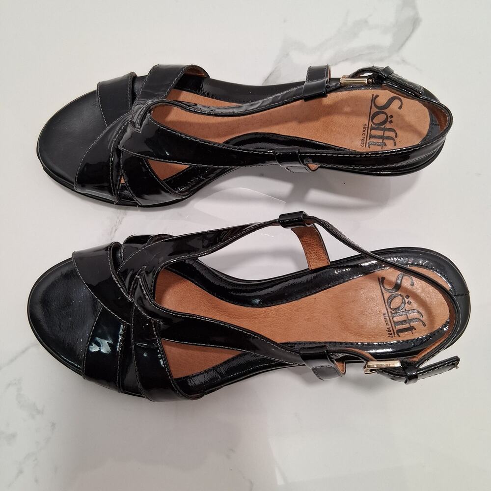 Sofft Patent Leather Slingback Slight Heel Black Peep Toe Women Size 7M